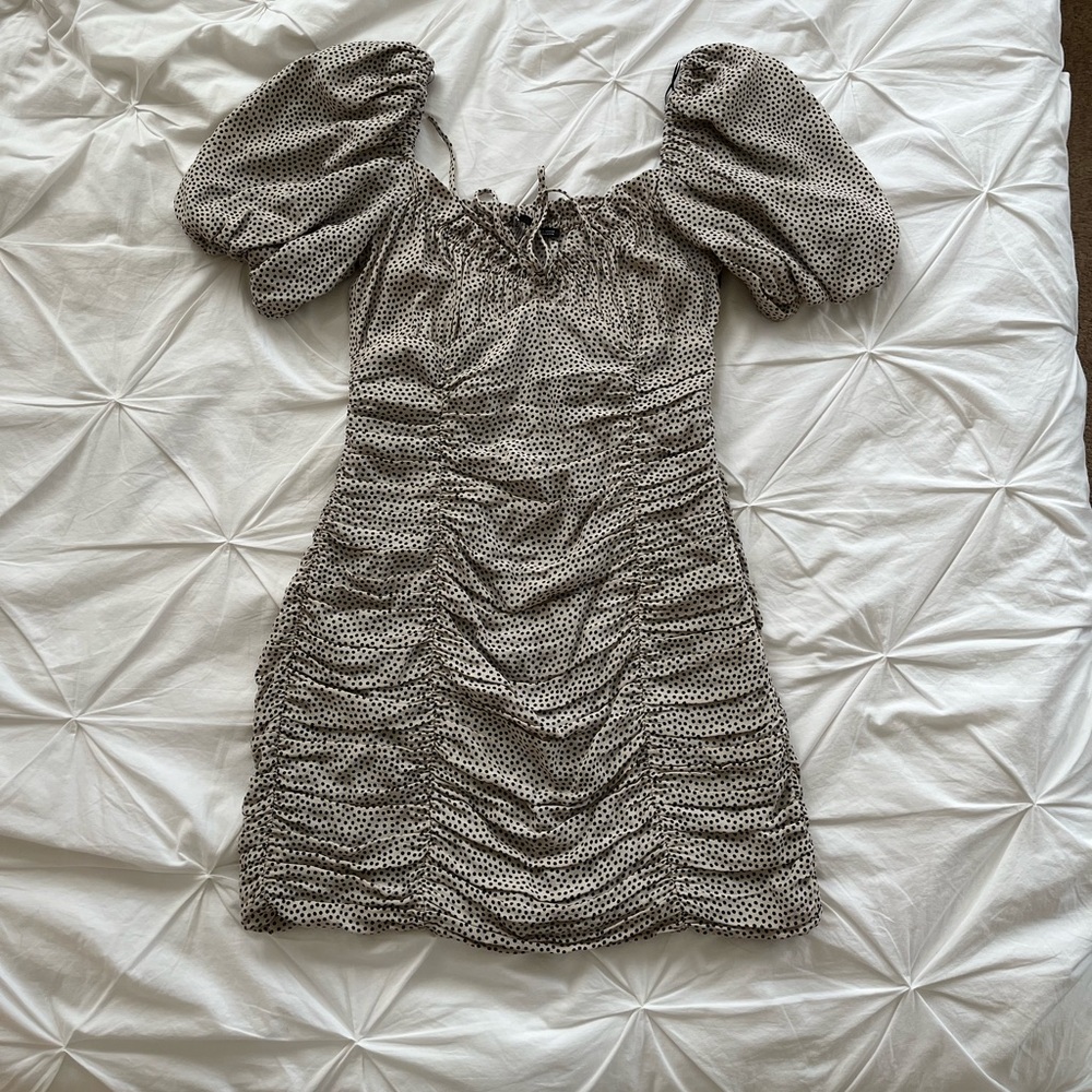 Zara Polka Dot Mini Dress with Puff Sleeves - Picture 2 of 10